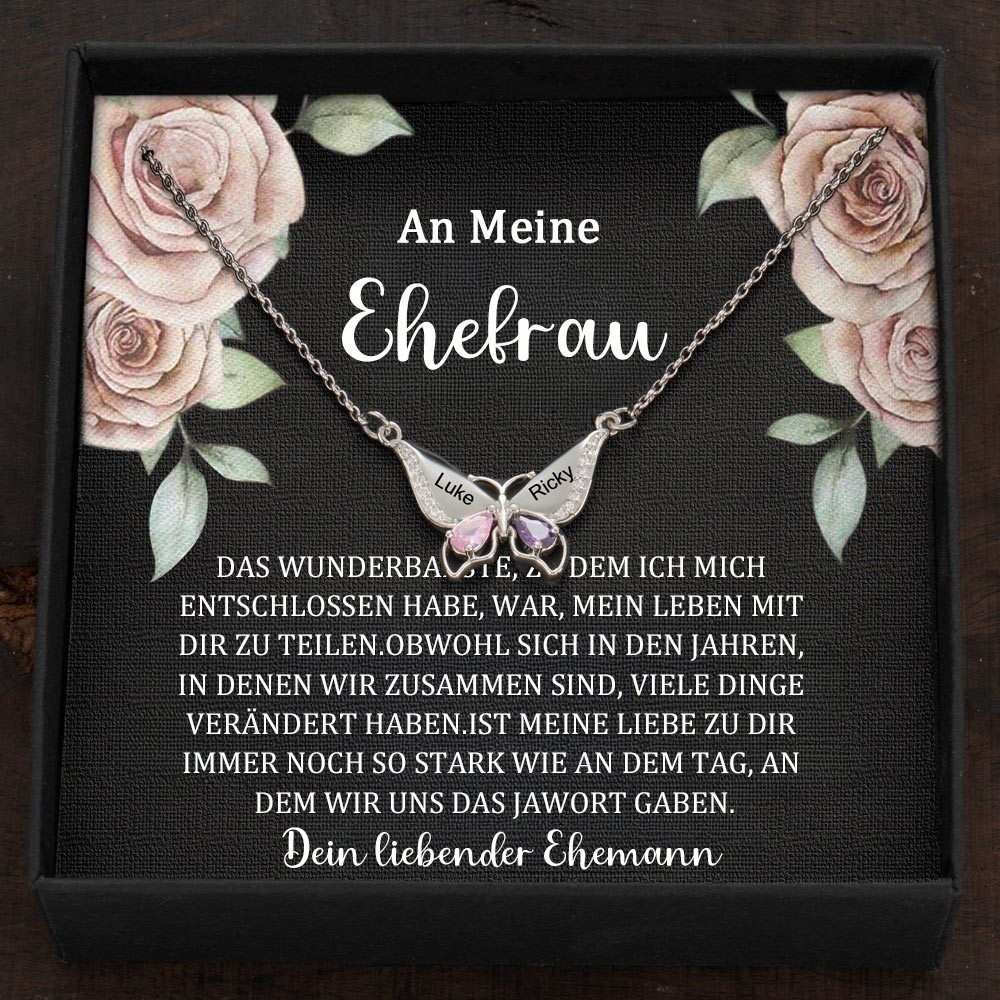 Benutzerdefinierte Schmetterling Namen Herz Halskette mit Geburtssteinen Valentinstag Geschenke