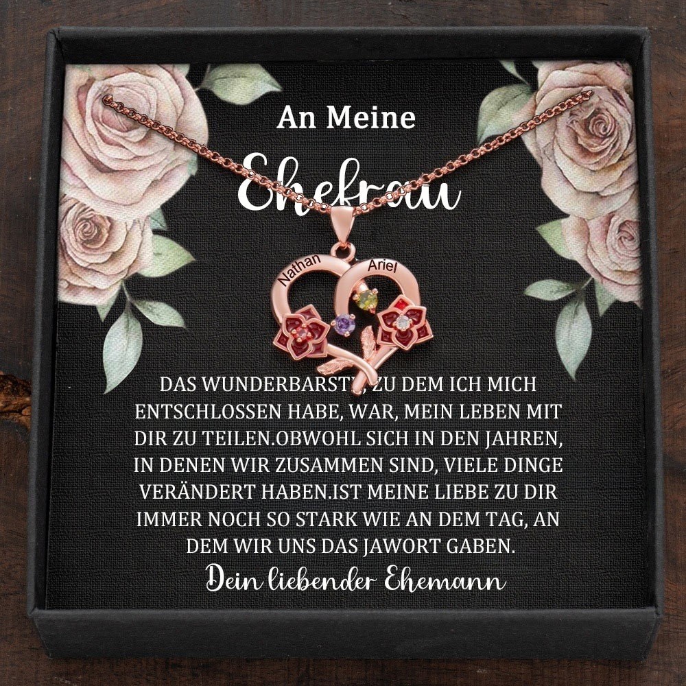 Benutzerdefinierte Paar Namen Herz Halskette mit Geburtssteinen Valentinstag Geschenke