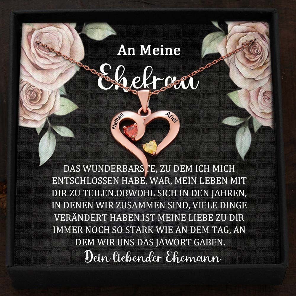 Benutzerdefinierte Paar Namen Herz Halskette mit Geburtssteinen Valentinstag Geschenke