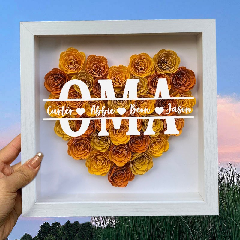 Personalisierte Oma Blume Schatten Box mit Kindernamen für Muttertag Geschenk