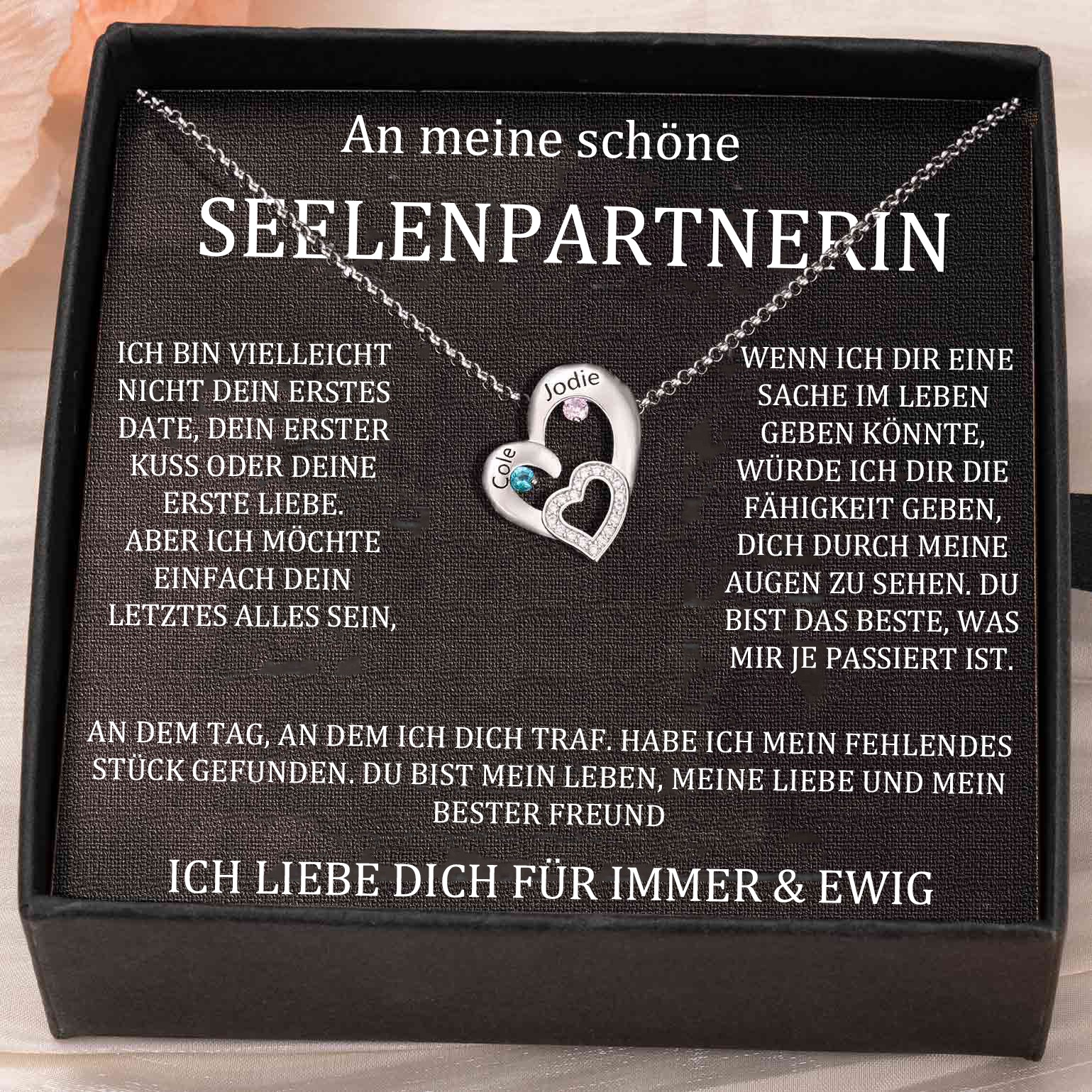 Benutzerdefinierte Paar Namen Herz Halskette mit Geburtssteinen Valentinstag Geschenke