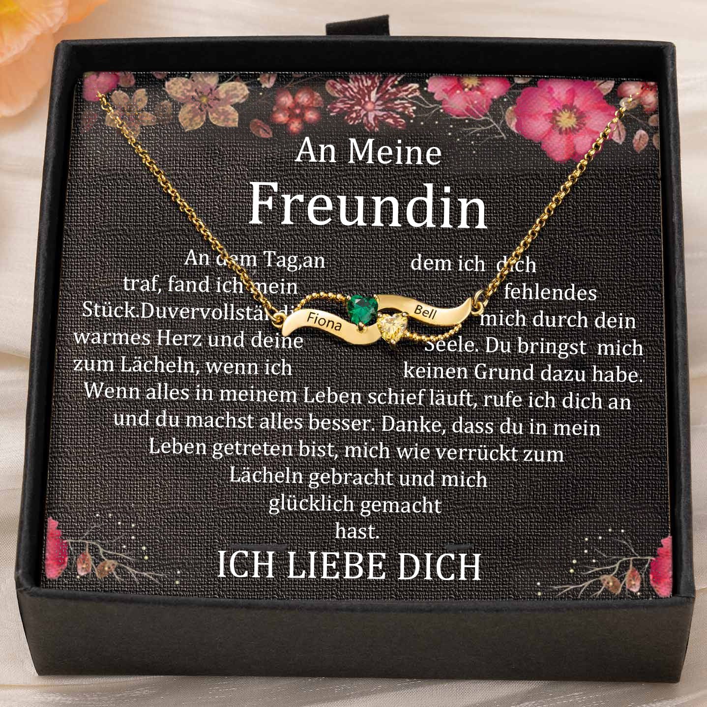 Benutzerdefinierte Paar Namen Herz Halskette mit Geburtssteinen Valentinstag Geschenke