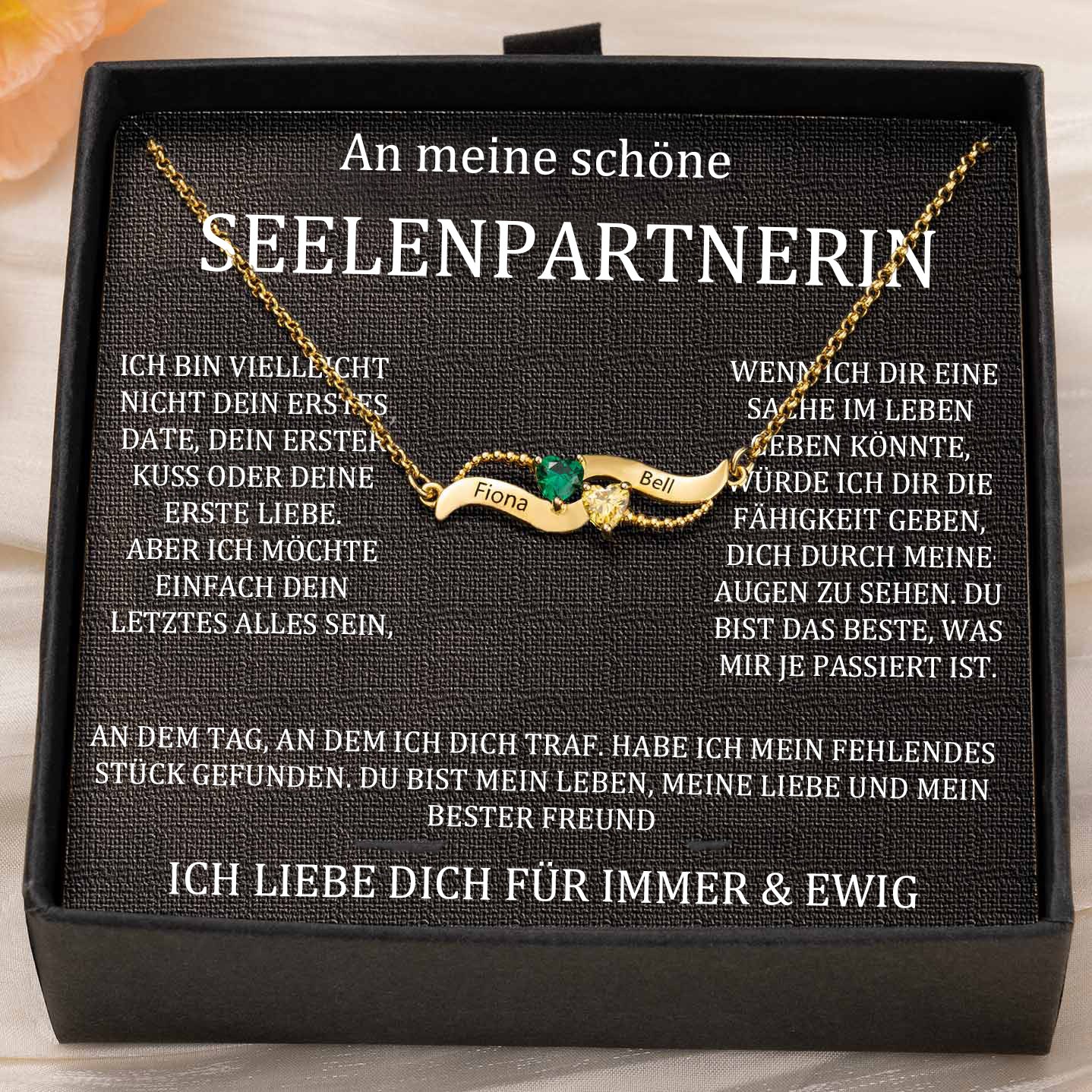 Benutzerdefinierte Paar Namen Herz Halskette mit Geburtssteinen Valentinstag Geschenke