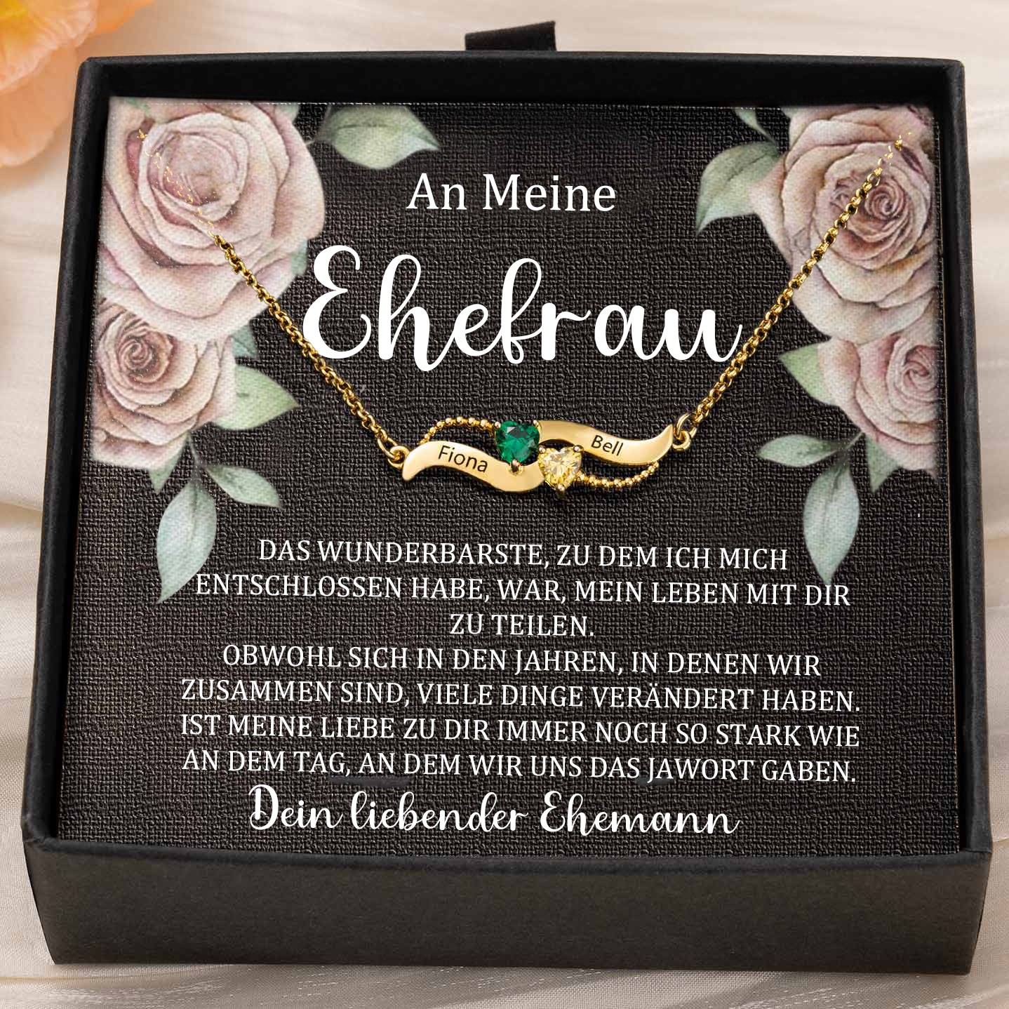 Benutzerdefinierte Paar Namen Herz Halskette mit Geburtssteinen Valentinstag Geschenke