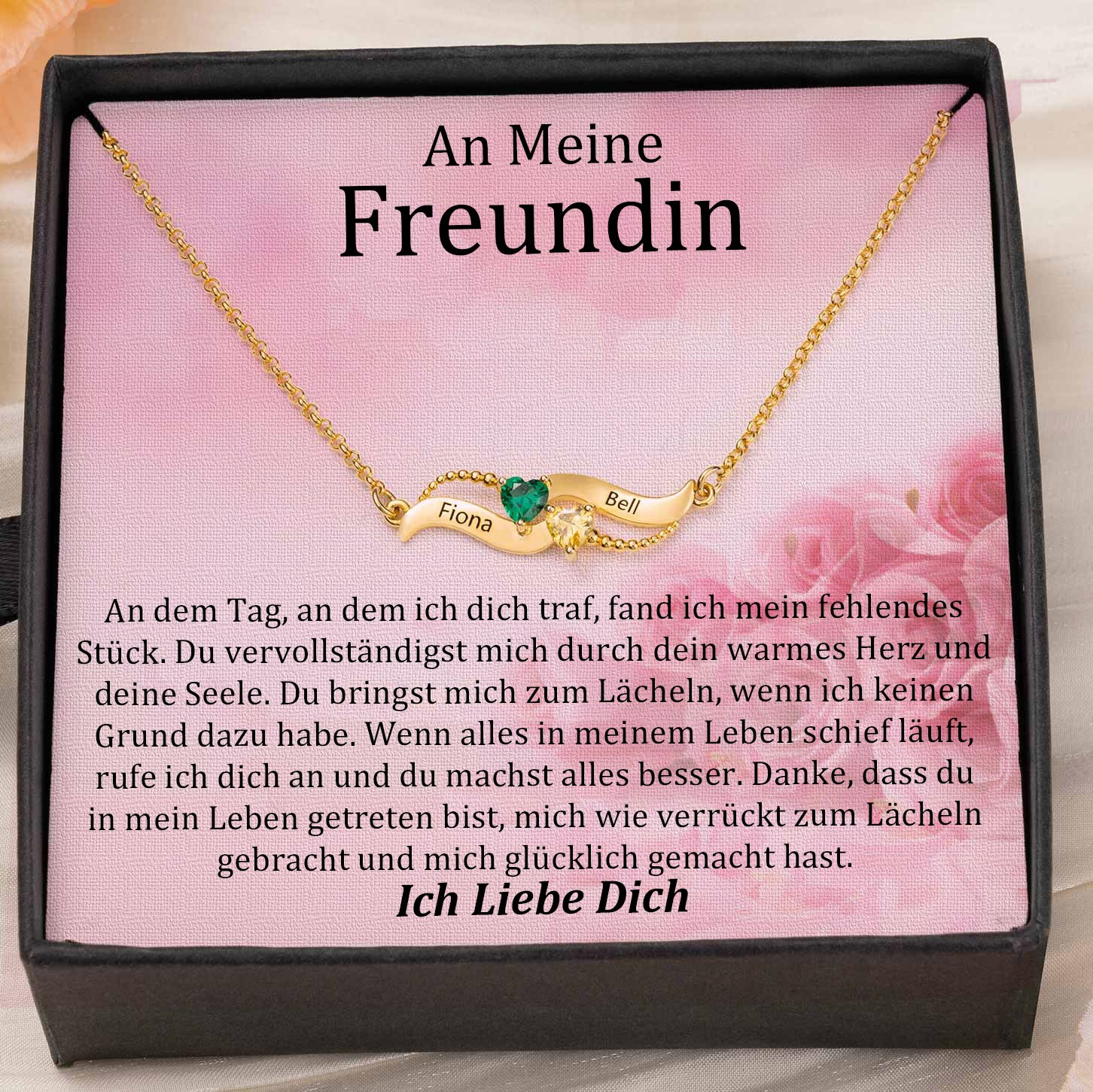 Benutzerdefinierte Paar Namen Herz Halskette mit Geburtssteinen Valentinstag Geschenke