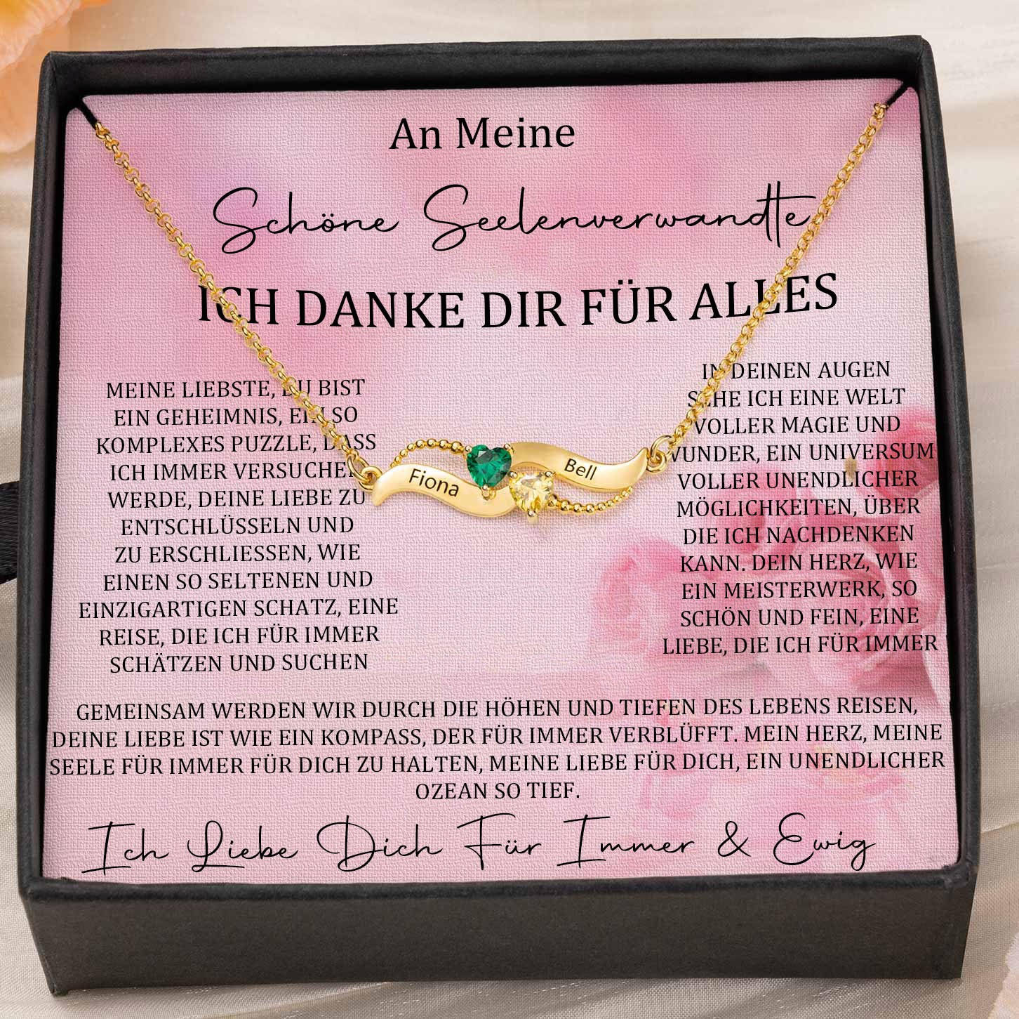Benutzerdefinierte Paar Namen Herz Halskette mit Geburtssteinen Valentinstag Geschenke