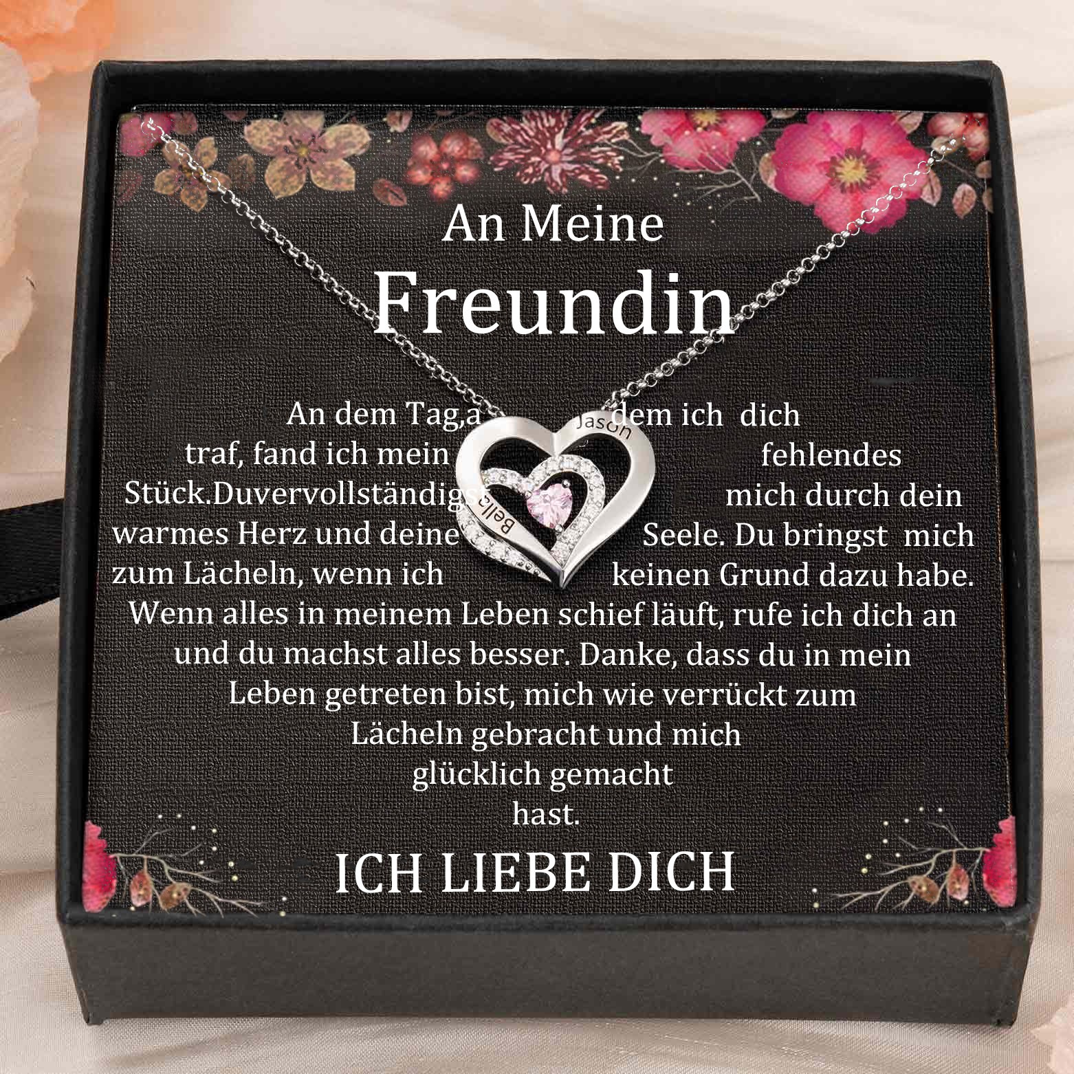 Benutzerdefinierte Paar Namen Herz Halskette mit Geburtssteinen Valentinstag Geschenke