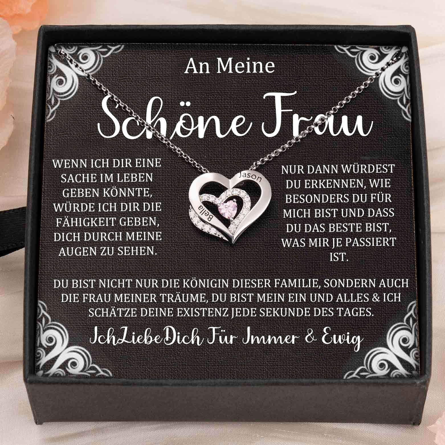 Benutzerdefinierte Paar Namen Herz Halskette mit Geburtssteinen Valentinstag Geschenke
