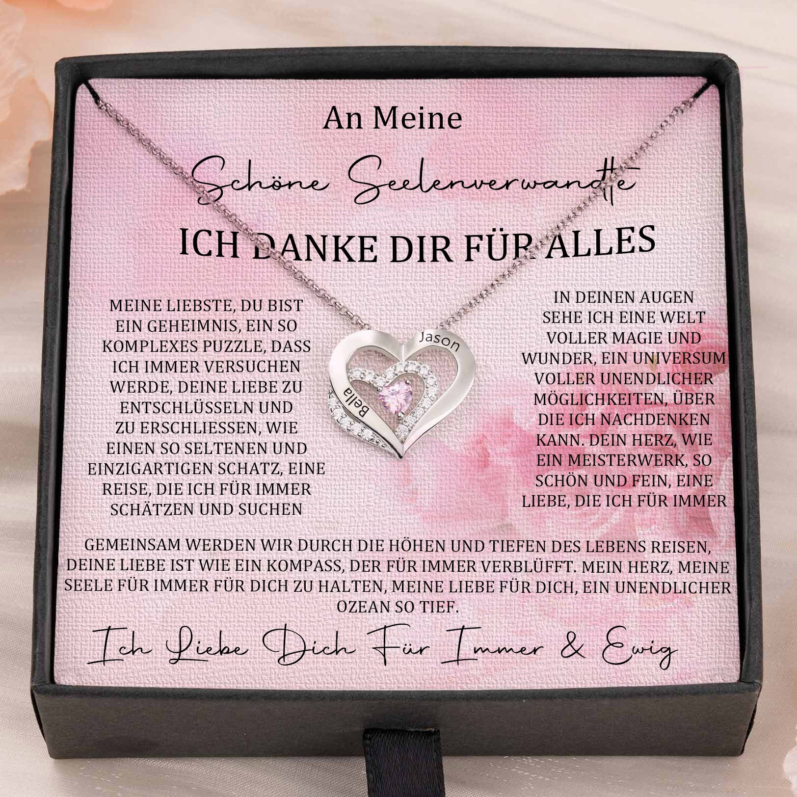 Benutzerdefinierte Paar Namen Herz Halskette mit Geburtssteinen Valentinstag Geschenke