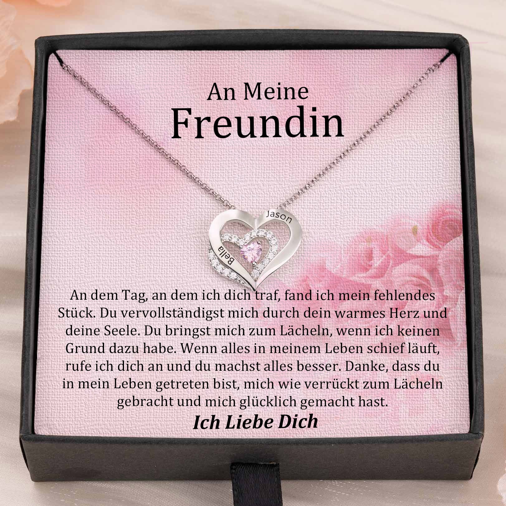 Benutzerdefinierte Paar Namen Herz Halskette mit Geburtssteinen Valentinstag Geschenke