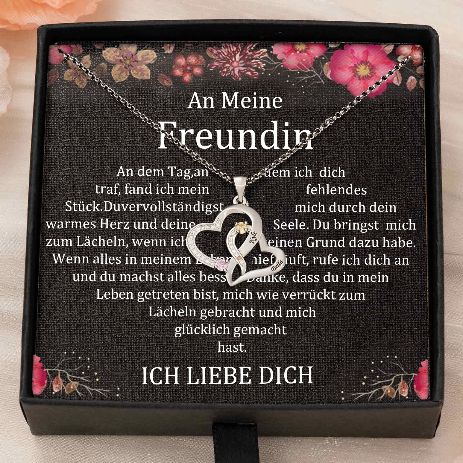 Benutzerdefinierte Paar Namen Herz Halskette mit Geburtssteinen Valentinstag Geschenke