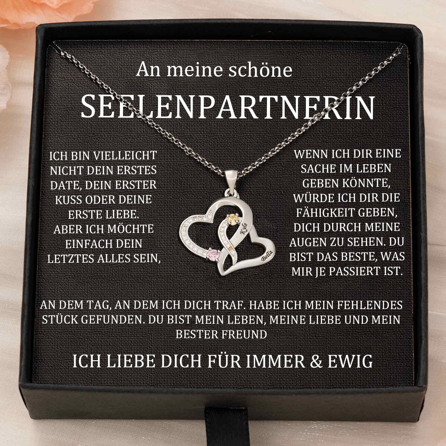 Benutzerdefinierte Paar Namen Herz Halskette mit Geburtssteinen Valentinstag Geschenke