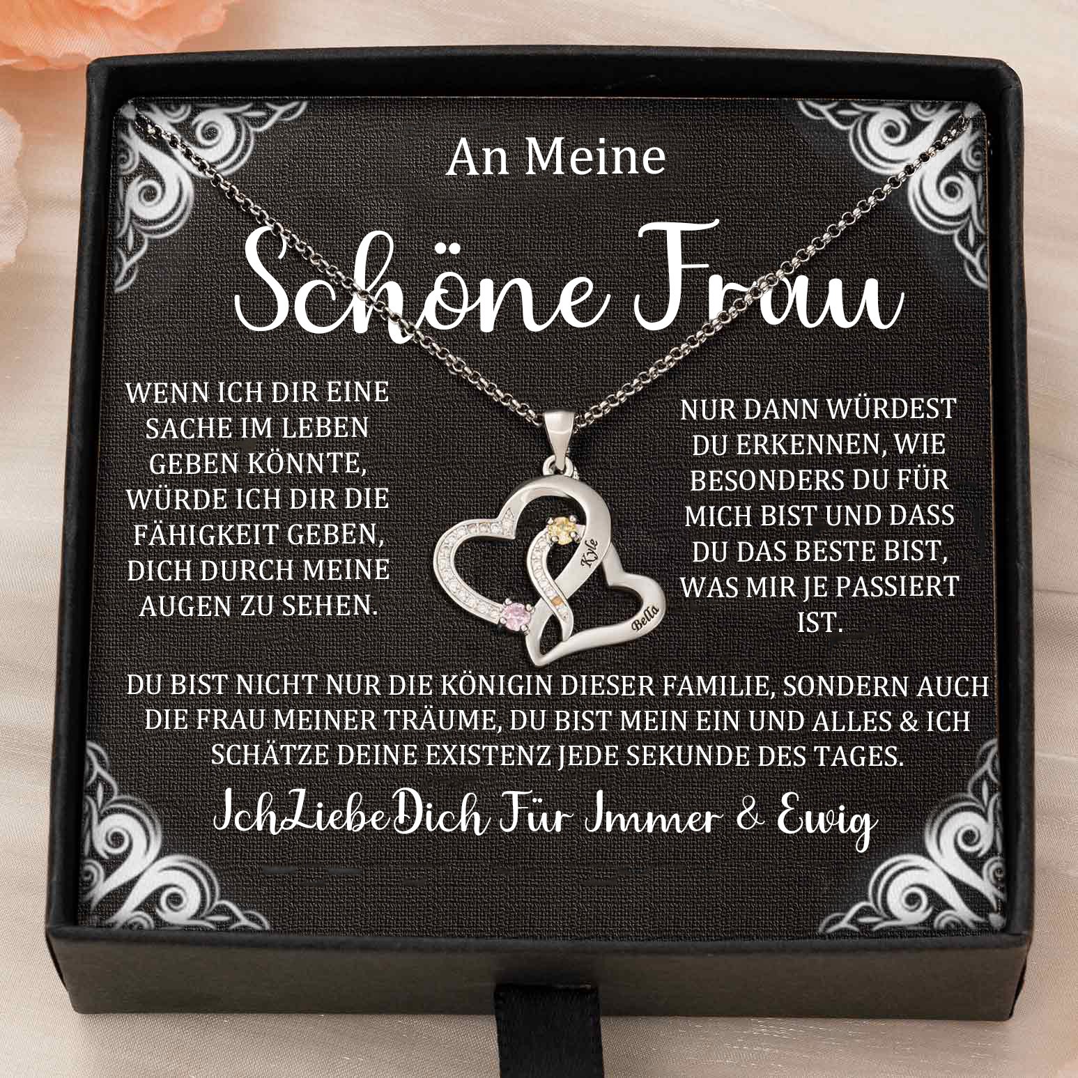 Benutzerdefinierte Paar Namen Herz Halskette mit Geburtssteinen Valentinstag Geschenke
