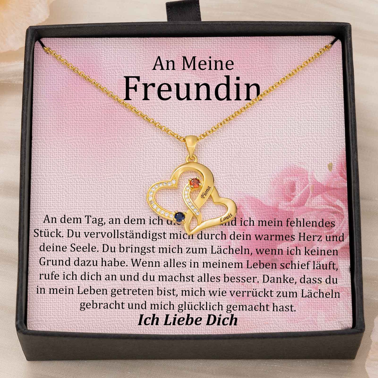 Benutzerdefinierte Paar Namen Herz Halskette mit Geburtssteinen Valentinstag Geschenke