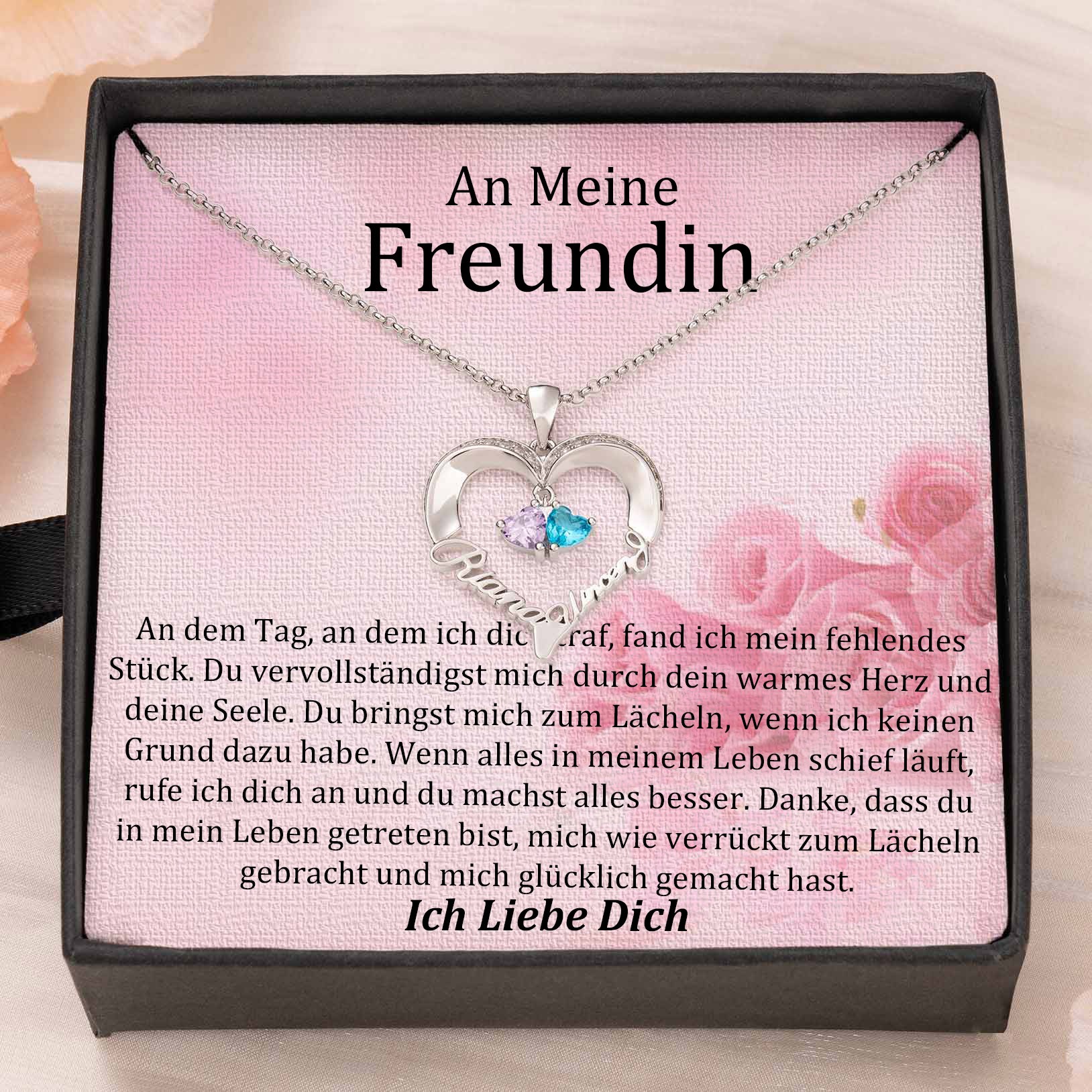 Benutzerdefinierte Paar Namen Herz Halskette mit Geburtssteinen Valentinstag Geschenke