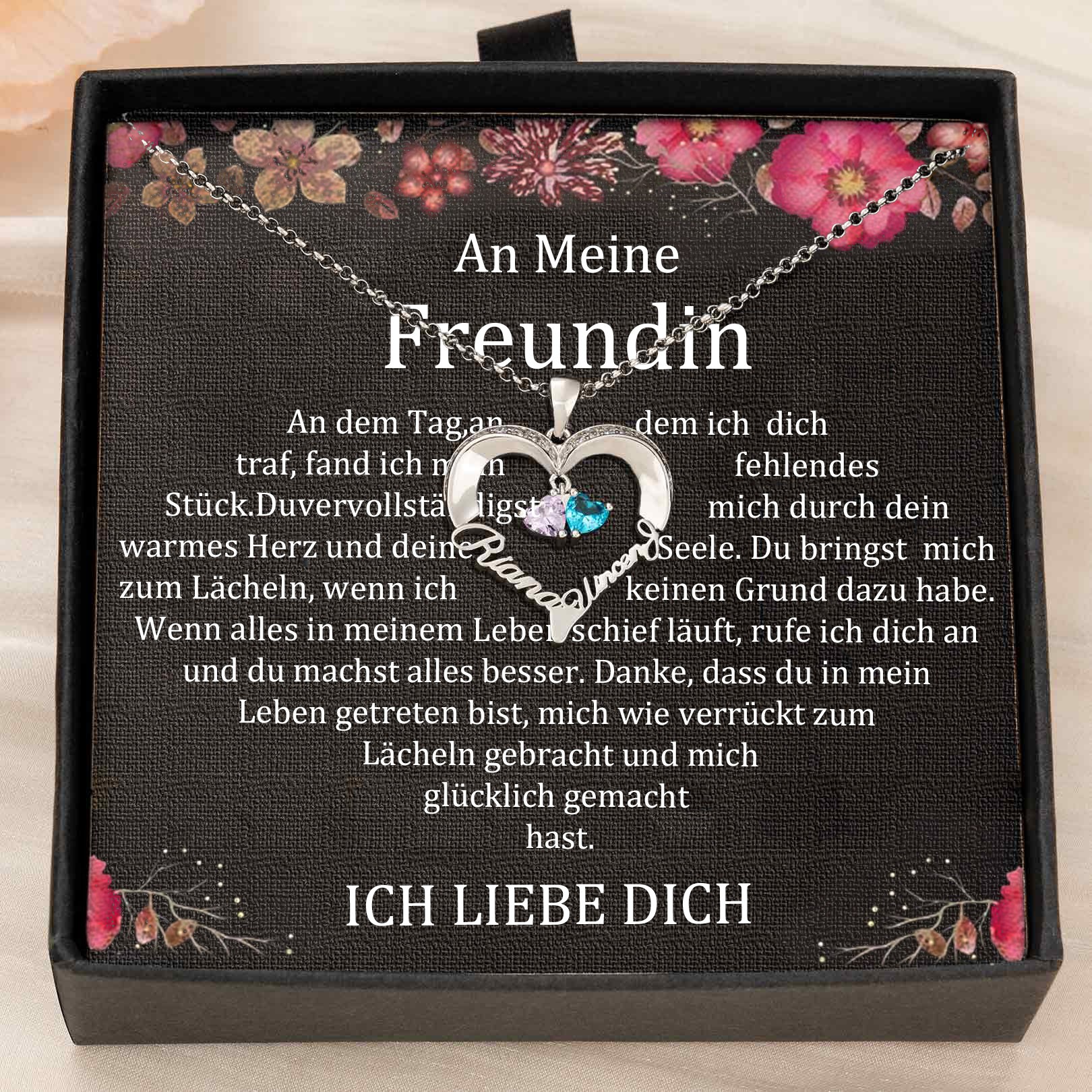 Benutzerdefinierte Paar Namen Herz Halskette mit Geburtssteinen Valentinstag Geschenke