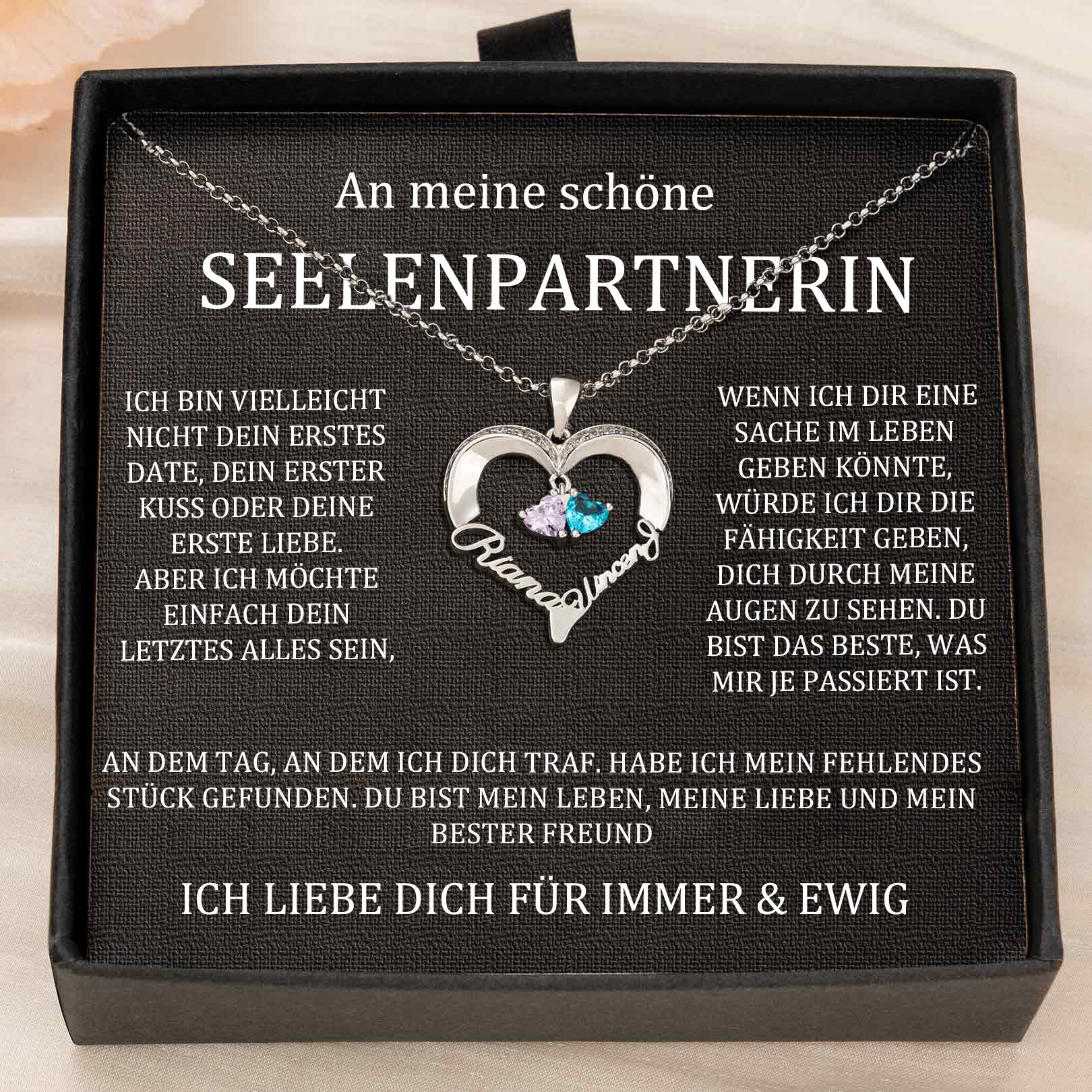 Benutzerdefinierte Paar Namen Herz Halskette mit Geburtssteinen Valentinstag Geschenke