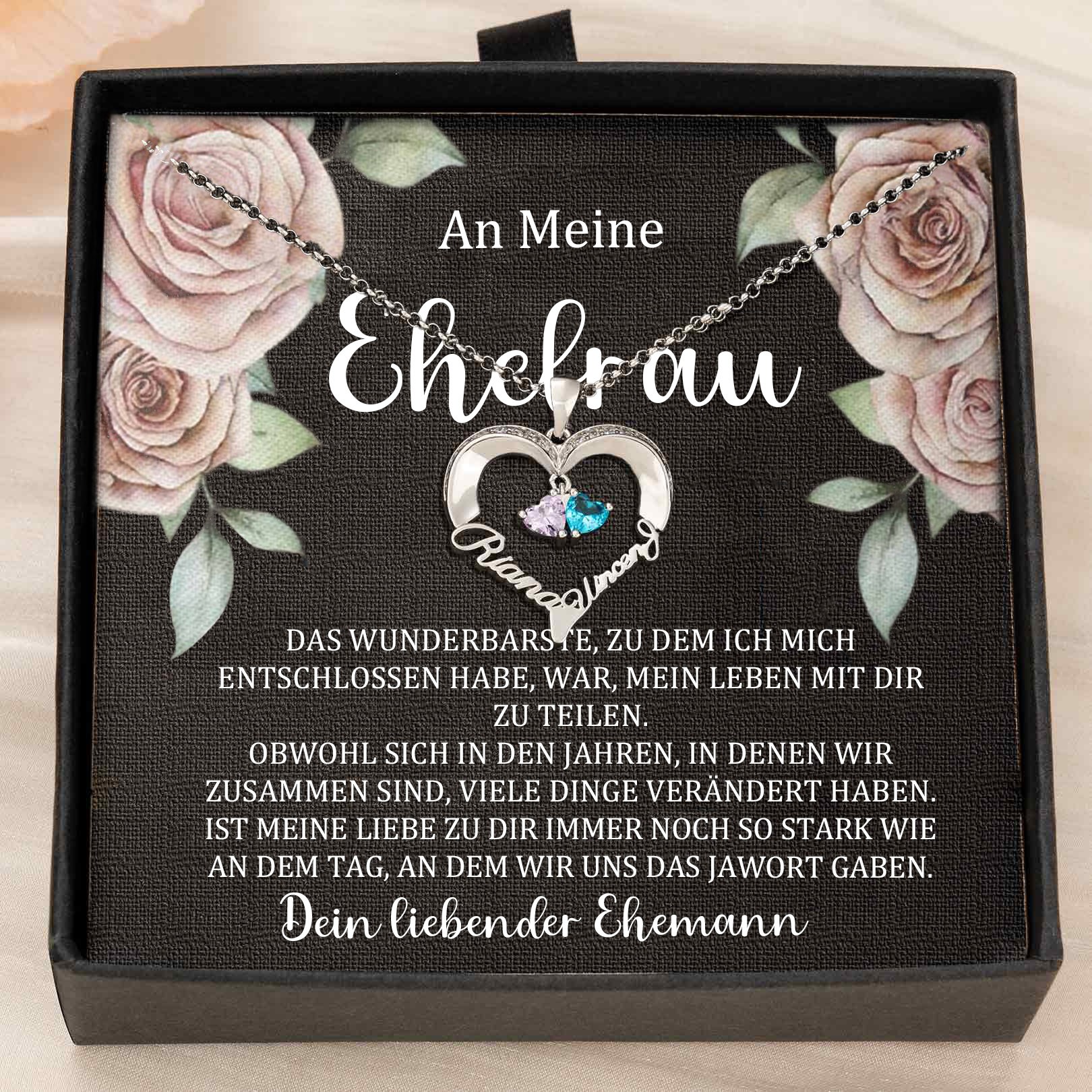 Benutzerdefinierte Paar Namen Herz Halskette mit Geburtssteinen Valentinstag Geschenke