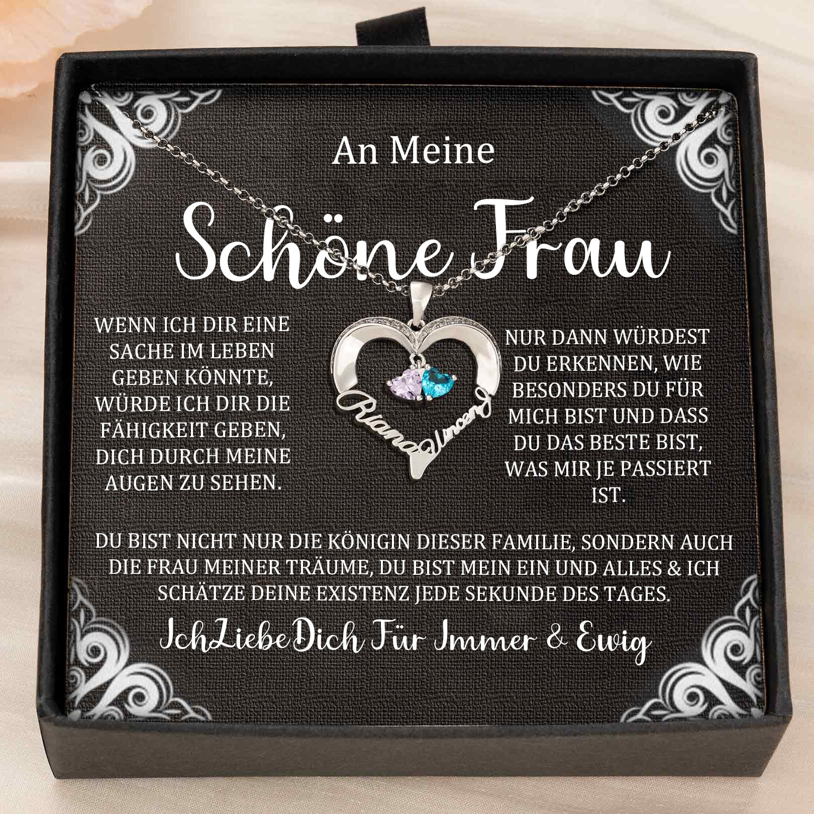 Benutzerdefinierte Paar Namen Herz Halskette mit Geburtssteinen Valentinstag Geschenke
