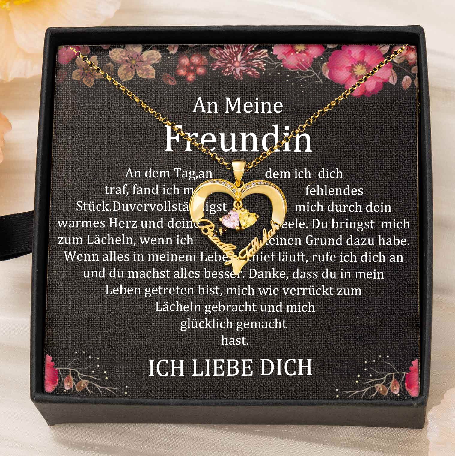 Benutzerdefinierte Paar Namen Herz Halskette mit Geburtssteinen Valentinstag Geschenke
