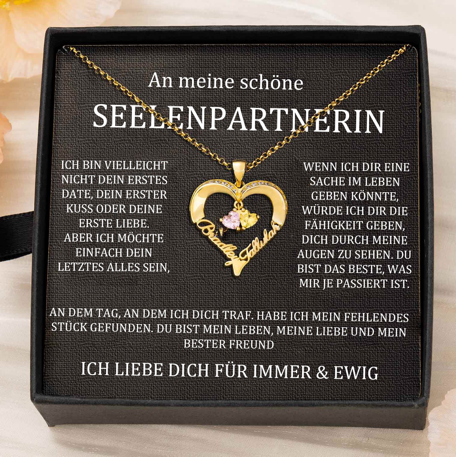 Benutzerdefinierte Paar Namen Herz Halskette mit Geburtssteinen Valentinstag Geschenke