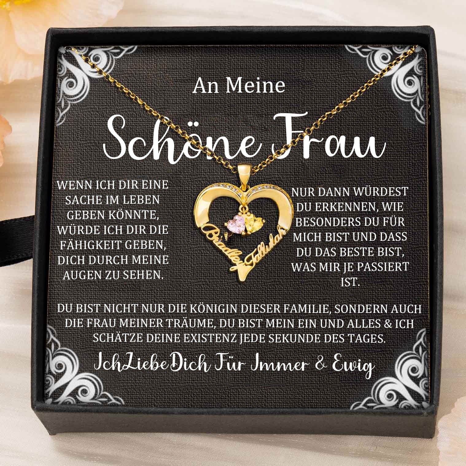 Benutzerdefinierte Paar Namen Herz Halskette mit Geburtssteinen Valentinstag Geschenke