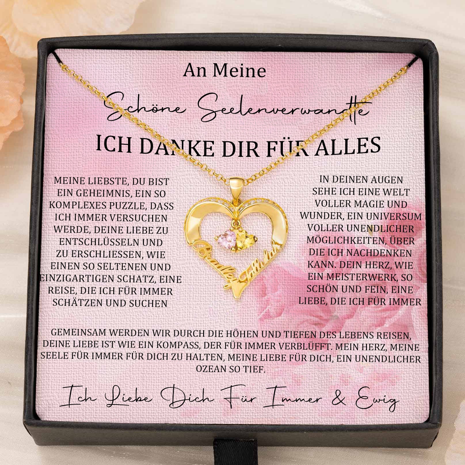 Benutzerdefinierte Paar Namen Herz Halskette mit Geburtssteinen Valentinstag Geschenke