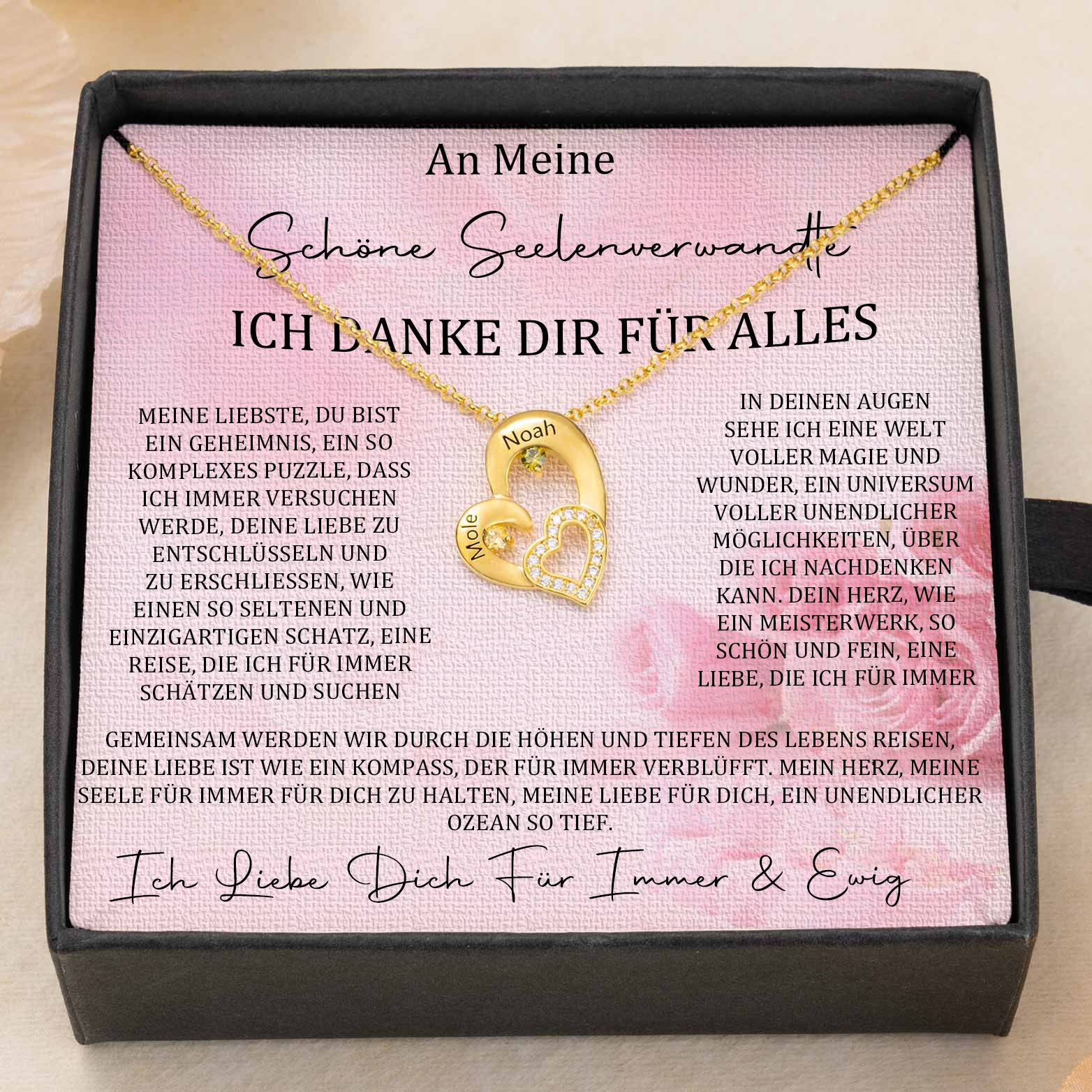 Benutzerdefinierte Paar Namen Herz Halskette mit Geburtssteinen Valentinstag Geschenke