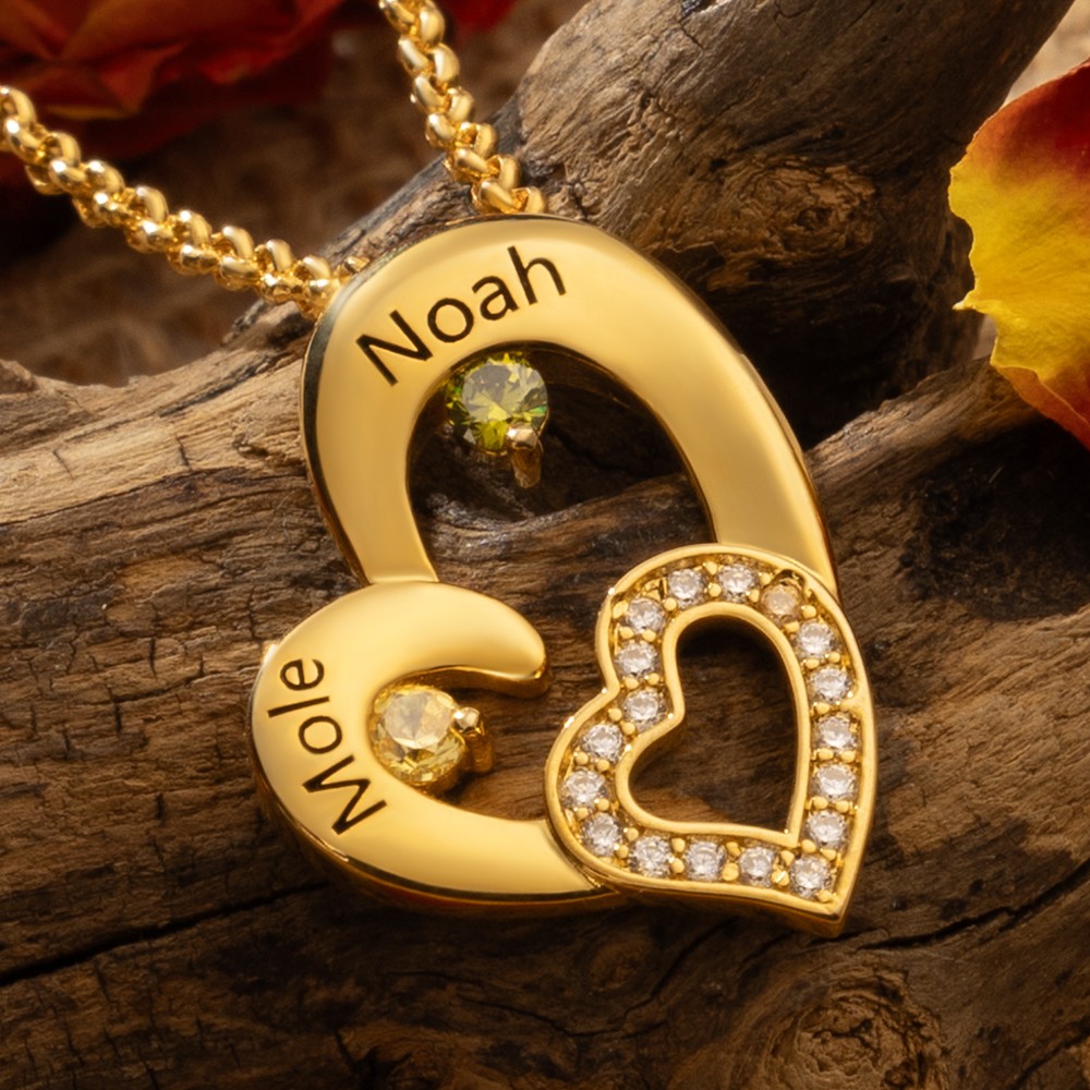Personalisierte Herz Versprechen Name Halskette mit Geburtssteinen für Freundin Valentinstag Geschenke