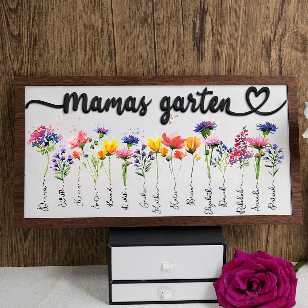 Personalisierte Omas Garten Geburt Blume Rahmen mit Enkelkinder Namen für Weihnachten Geschenkideen