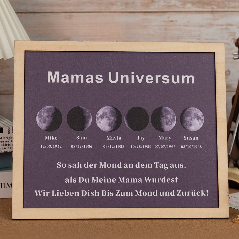 Benutzerdefinierte Mondphase Rahmen mit Kindernamen für Muttertag Familie Geschenk