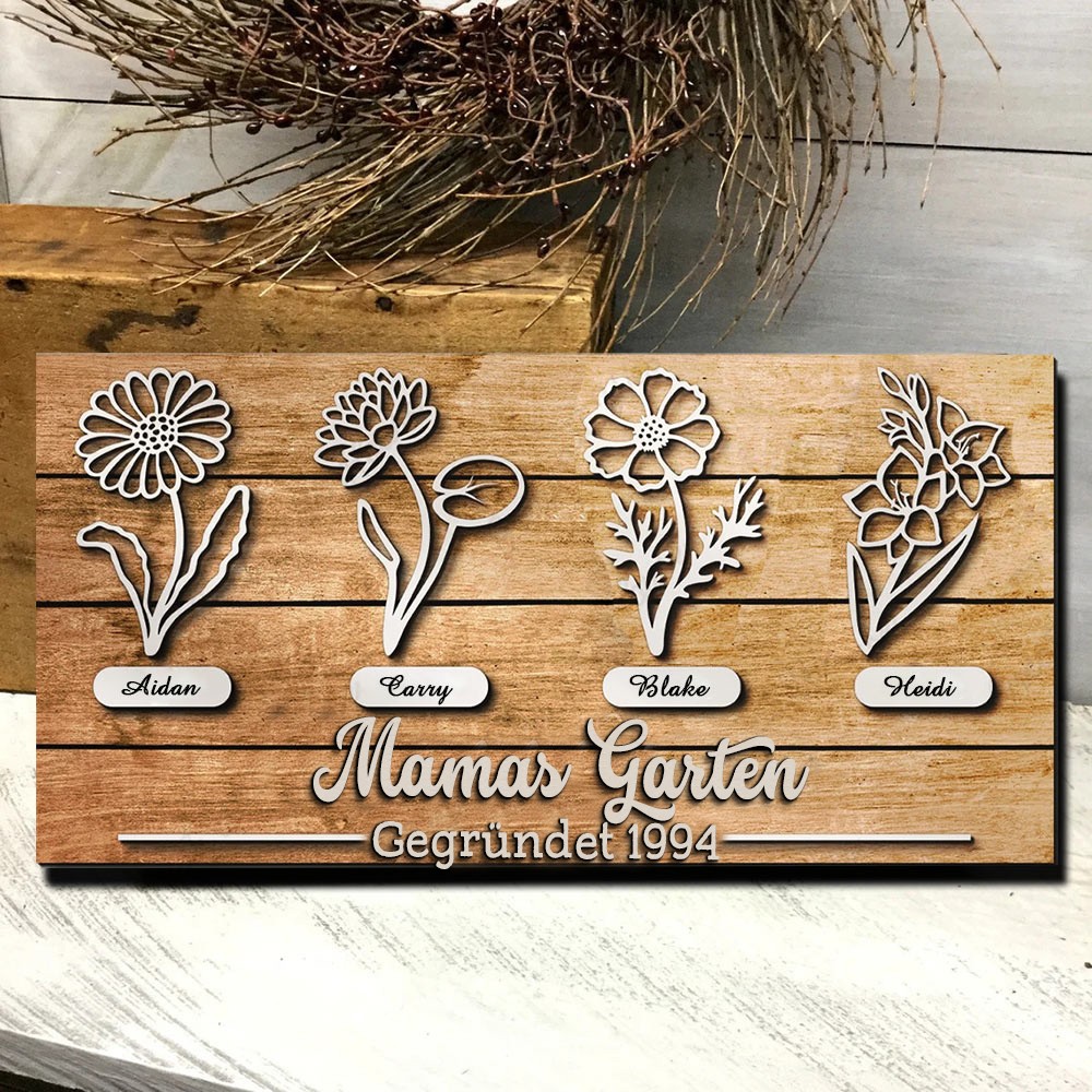 Benutzerdefinierte Mama's Garden Geburt Blume Holz Zeichen Home Art Decor für Oma Weihnachtsgeschenk