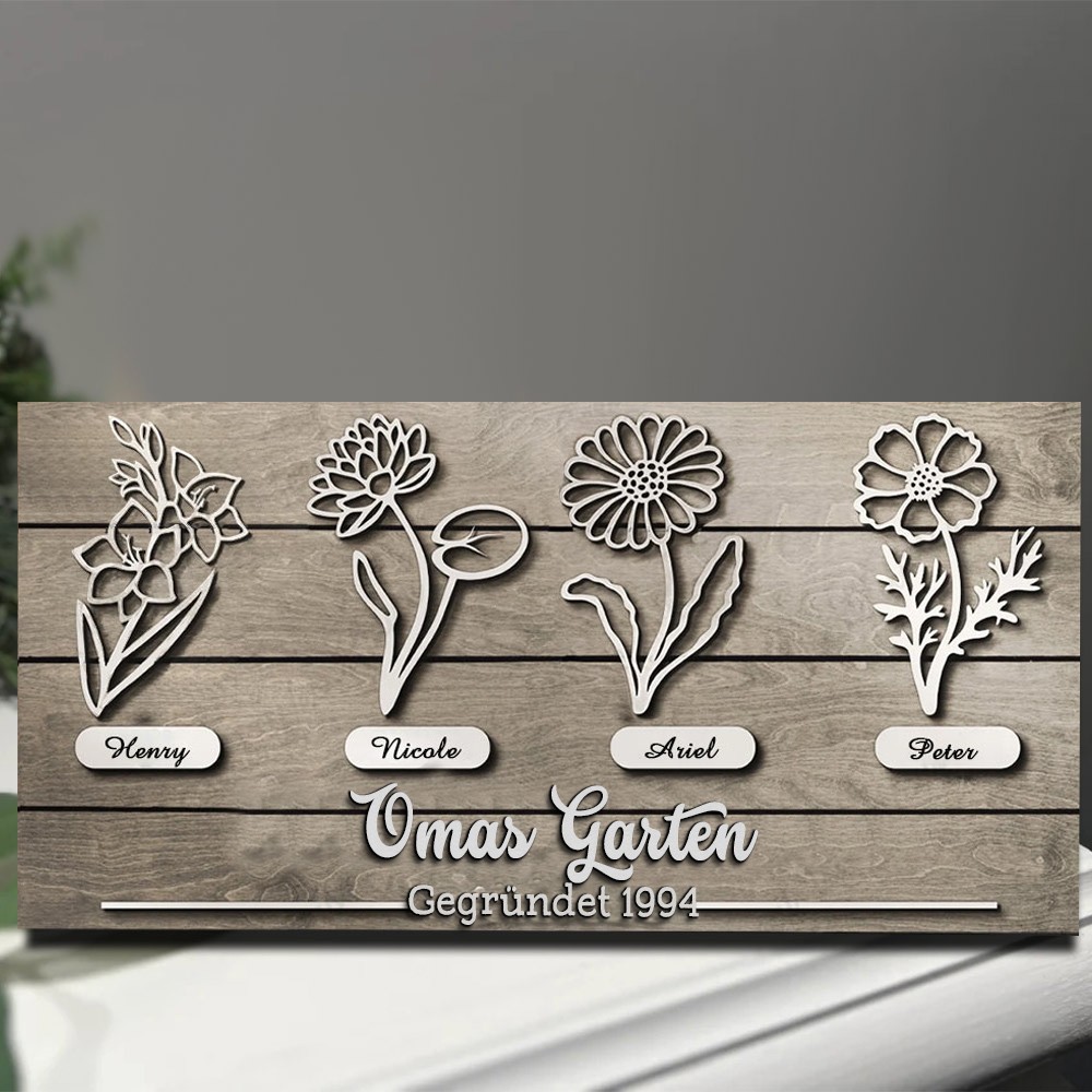 Personalisierte Omas Garten Geburt Blume Holz Zeichen Home Art Decor für Oma Mom Weihnachtsgeschenk