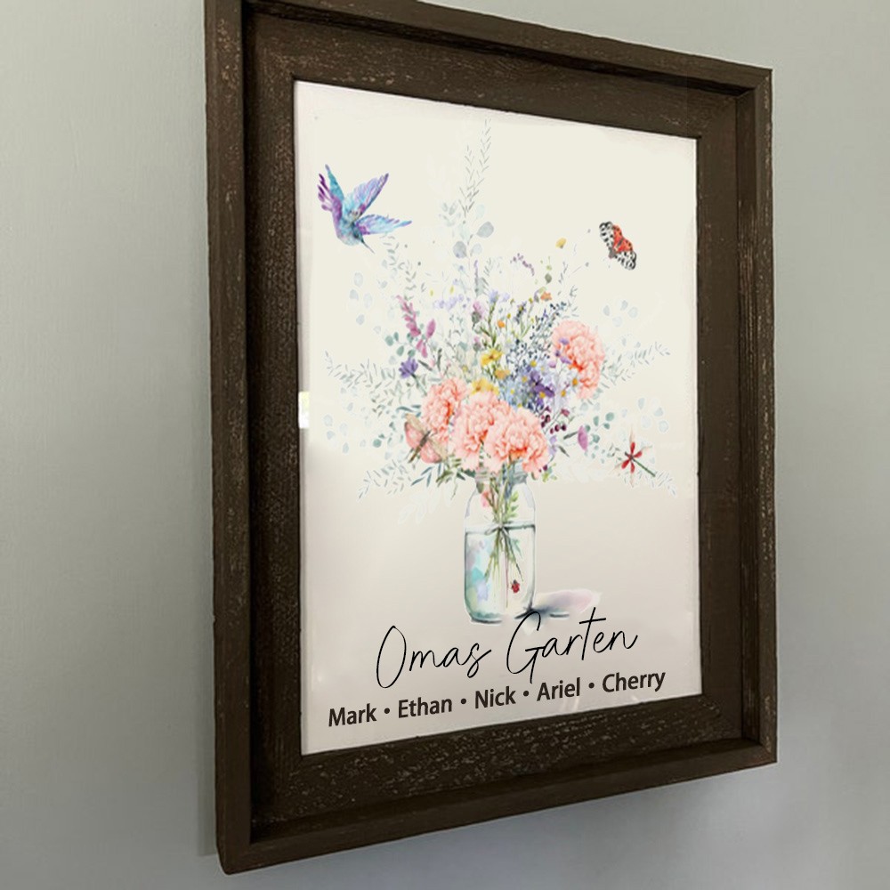 Benutzerdefinierte Geburt Blumenstrauß Frame Home Art für Mama Oma Weihnachtsgeschenk