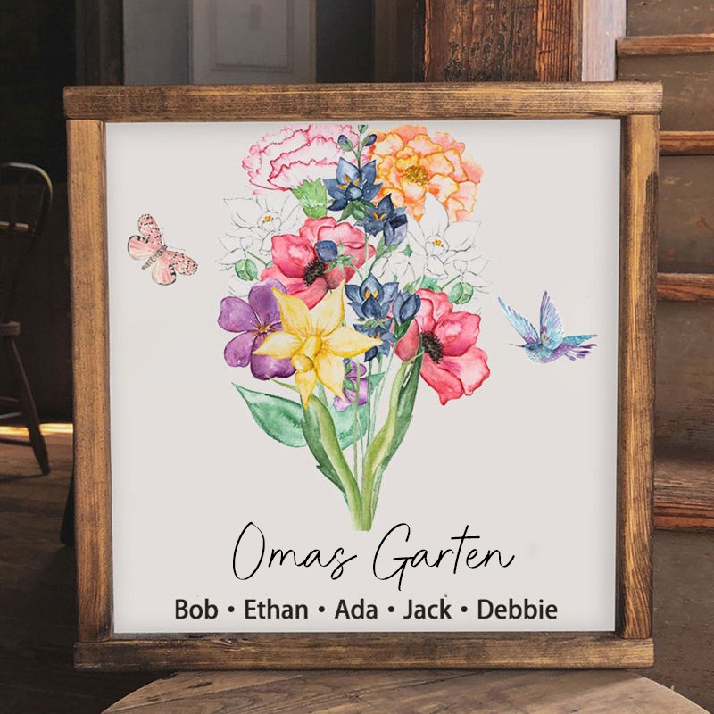 Benutzerdefinierte Geburt Blumenstrauß Frame Home Art für Mama Oma Weihnachtsgeschenk