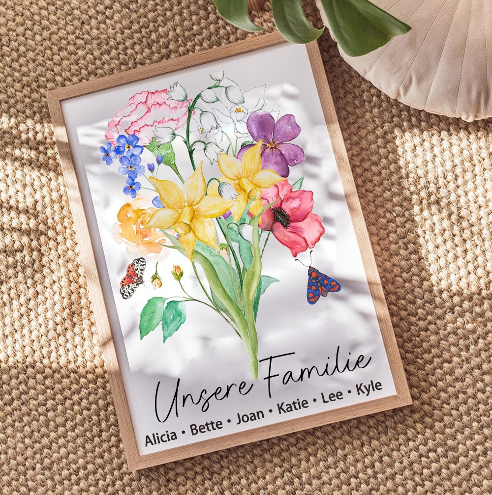 Benutzerdefinierte Geburt Blumenstrauß Frame Home Art für Mama Oma Weihnachtsgeschenk