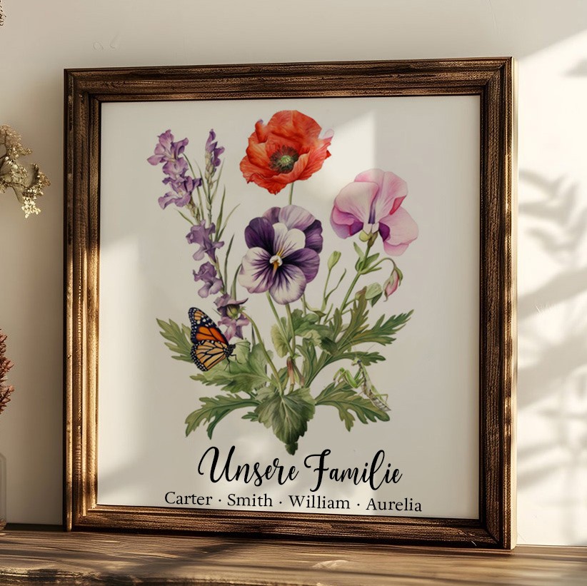 Benutzerdefinierte Geburt Blumenstrauß Frame Home Art für Mama Oma Weihnachtsgeschenk