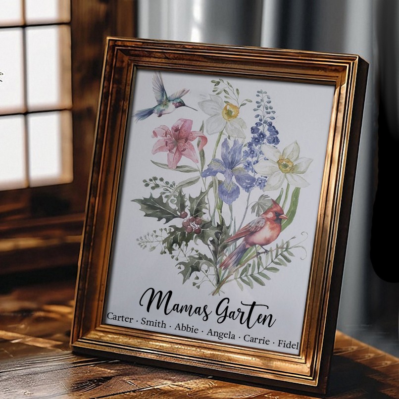 Benutzerdefinierte Geburt Blumenstrauß Frame Home Art für Mama Oma Weihnachtsgeschenk