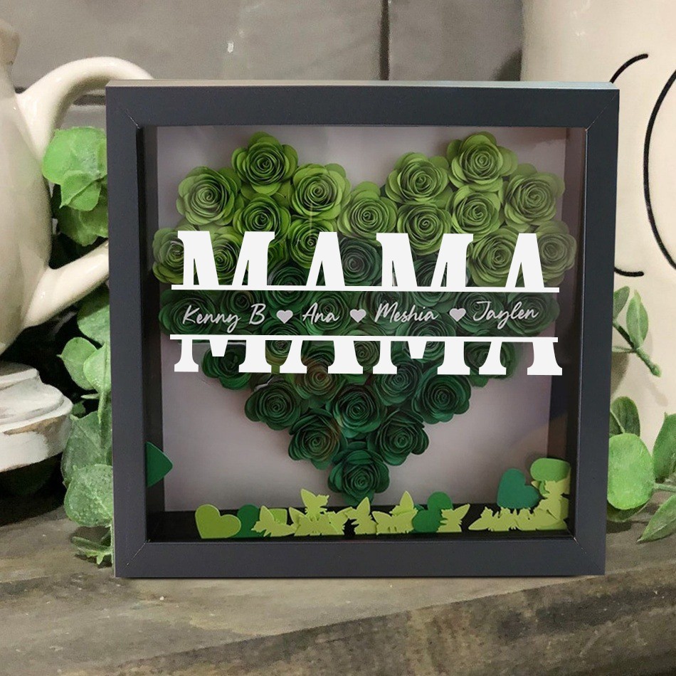Benutzerdefinierte Mama Blume Schatten Box mit Kindernamen für Muttertag Geschenk