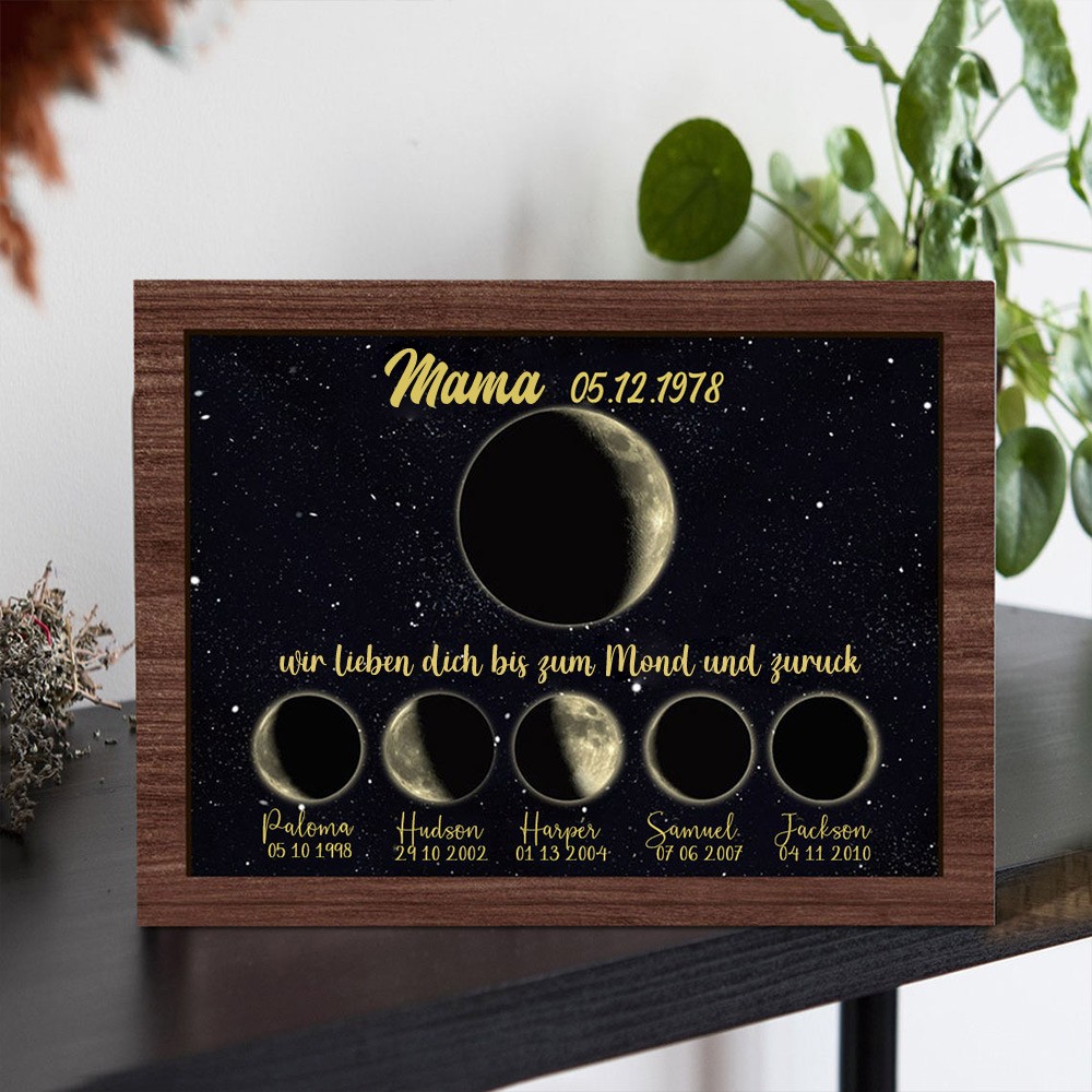 Personalisierte Mondphase Rahmen mit dem Namen des Kindes einzigartige Muttertag Familie Geschenkideen