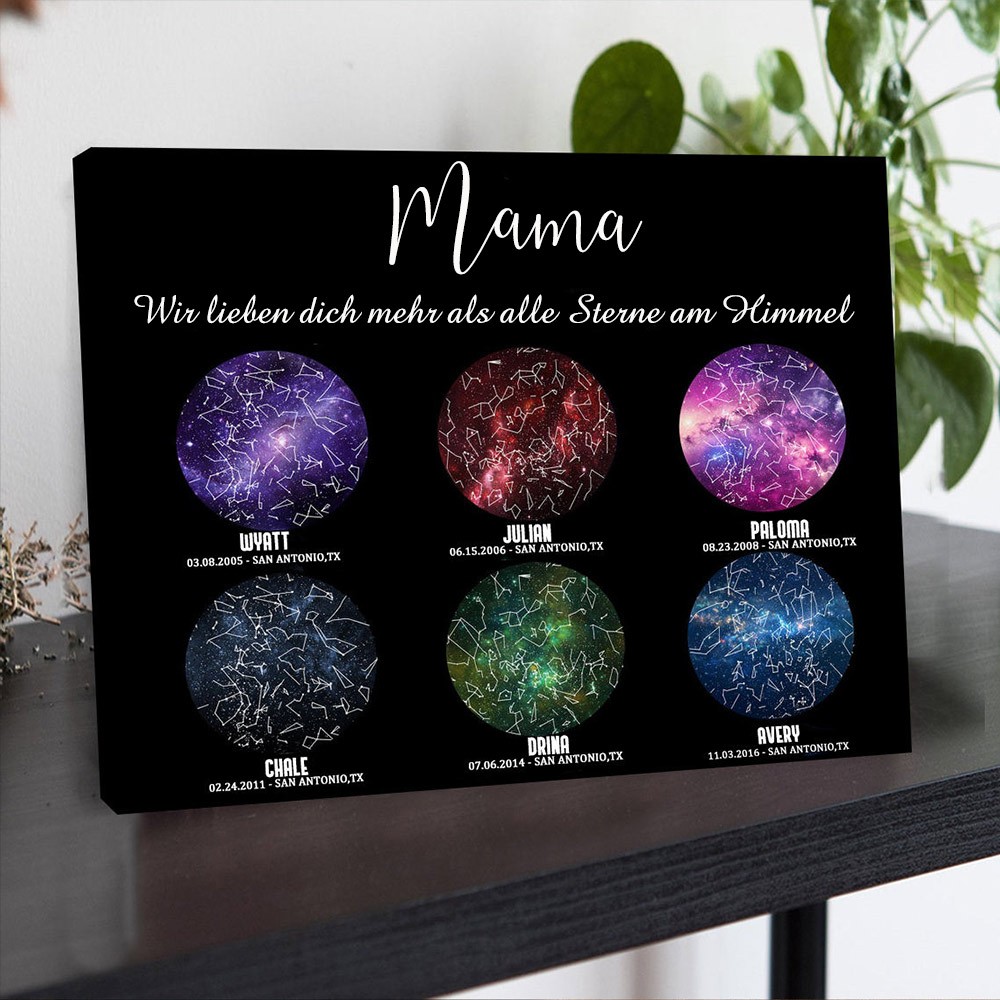 Personalisierte Sternkarte von Datum Nachthimmel Konstellation Wandkunst Holz Zeichen für Mama Muttertag Geschenk