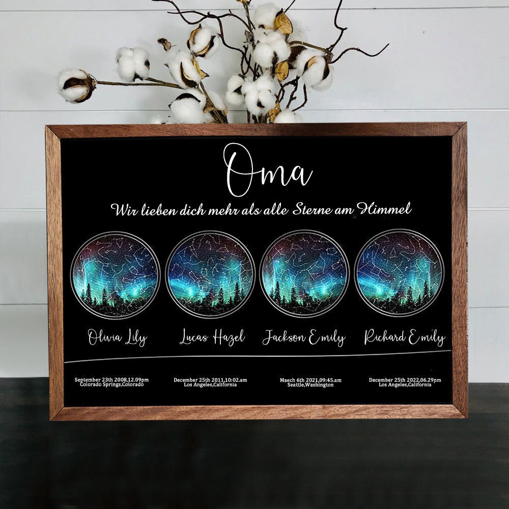 Personalisierte Sternkarte von Datum Nachthimmel Konstellation Holz Zeichen für Mama Oma Muttertag Geschenk