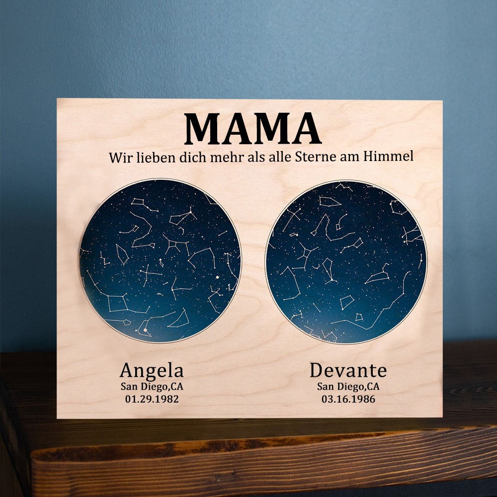 Personalisierte Sternkarte von Datum Nachthimmel Konstellation Holz Zeichen für Mama Oma Muttertag Geschenk