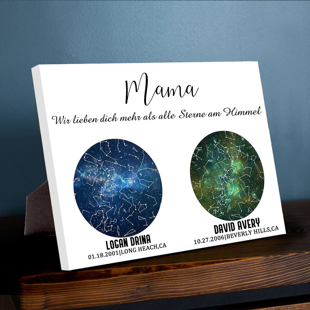 Personalisierte Sternkarte von Datum Nachthimmel Konstellation Wandkunst Holz Zeichen für Mama Muttertag Geschenk