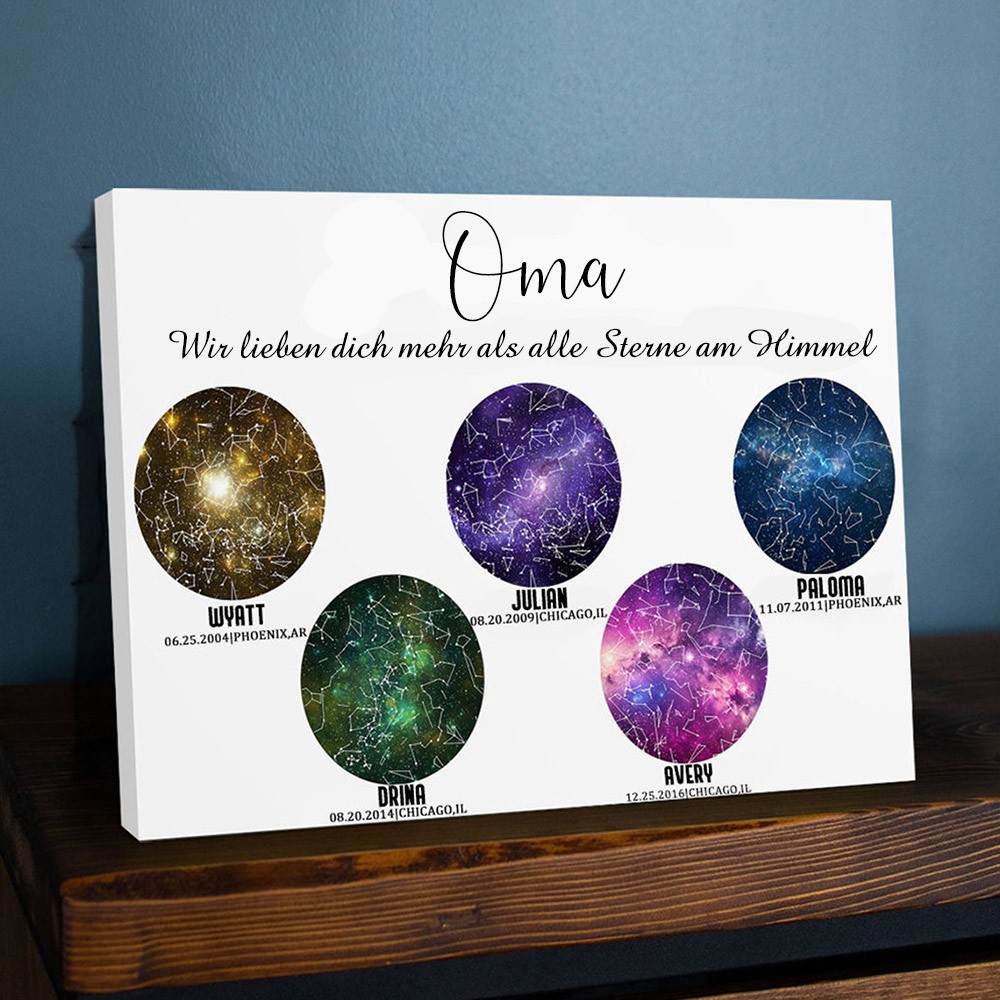 Personalisierte Sternkarte von Datum Nachthimmel Konstellation Wandkunst Holz Zeichen für Oma Muttertag Geschenk