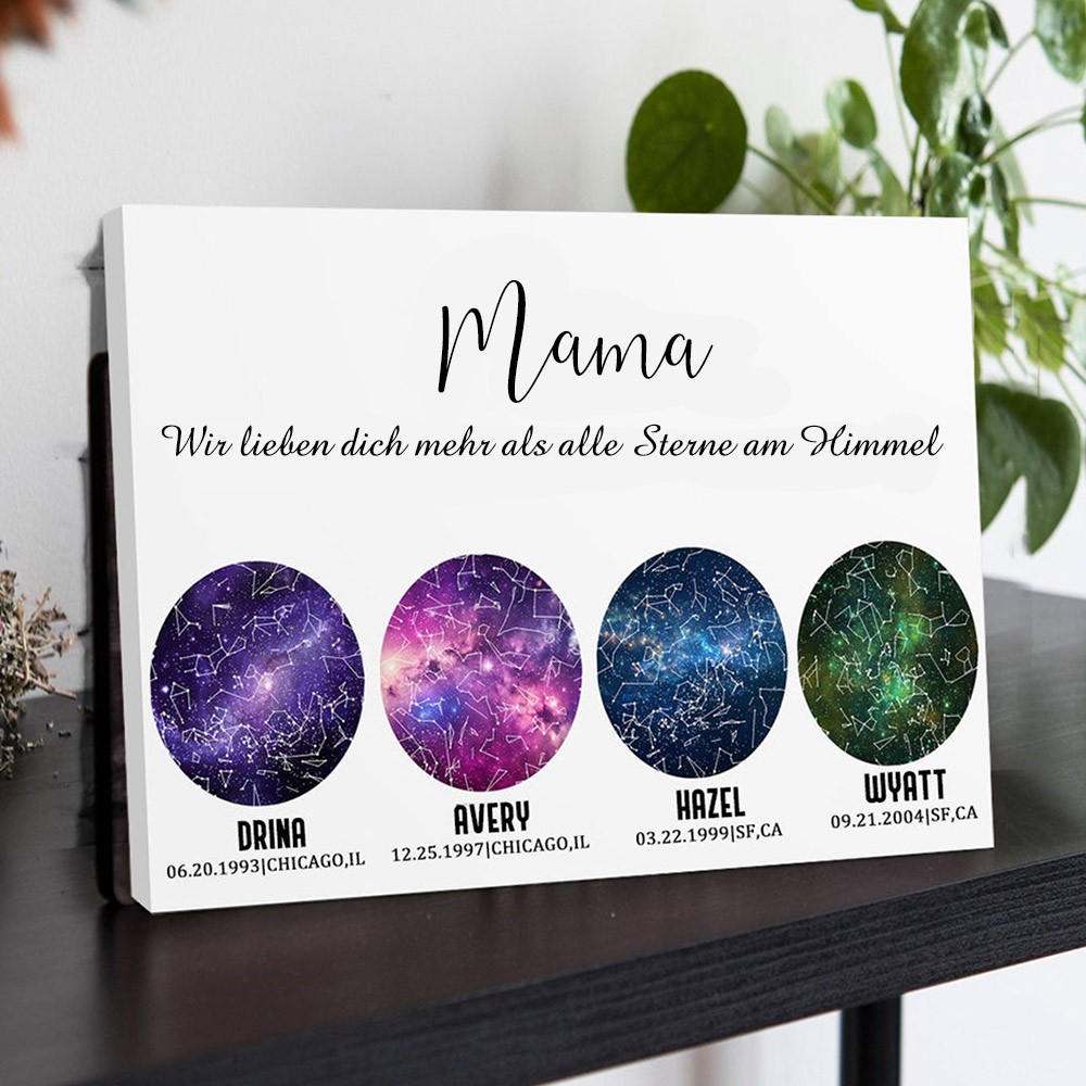 Personalisierte Sternkarte von Datum Nachthimmel Konstellation Wandkunst Holz Zeichen für Mama Muttertag Geschenk