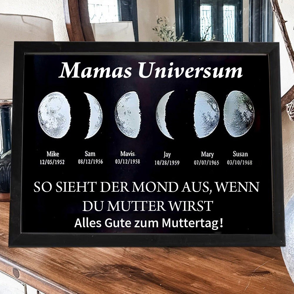 Benutzerdefinierte Mondphase Rahmen mit Kindernamen für Muttertag Familie Geschenk