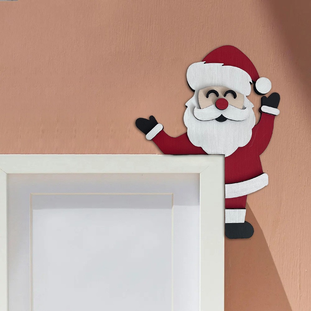 Weihnachten Santa Tür Ecke Holz Zeichen Urlaub Dekoration