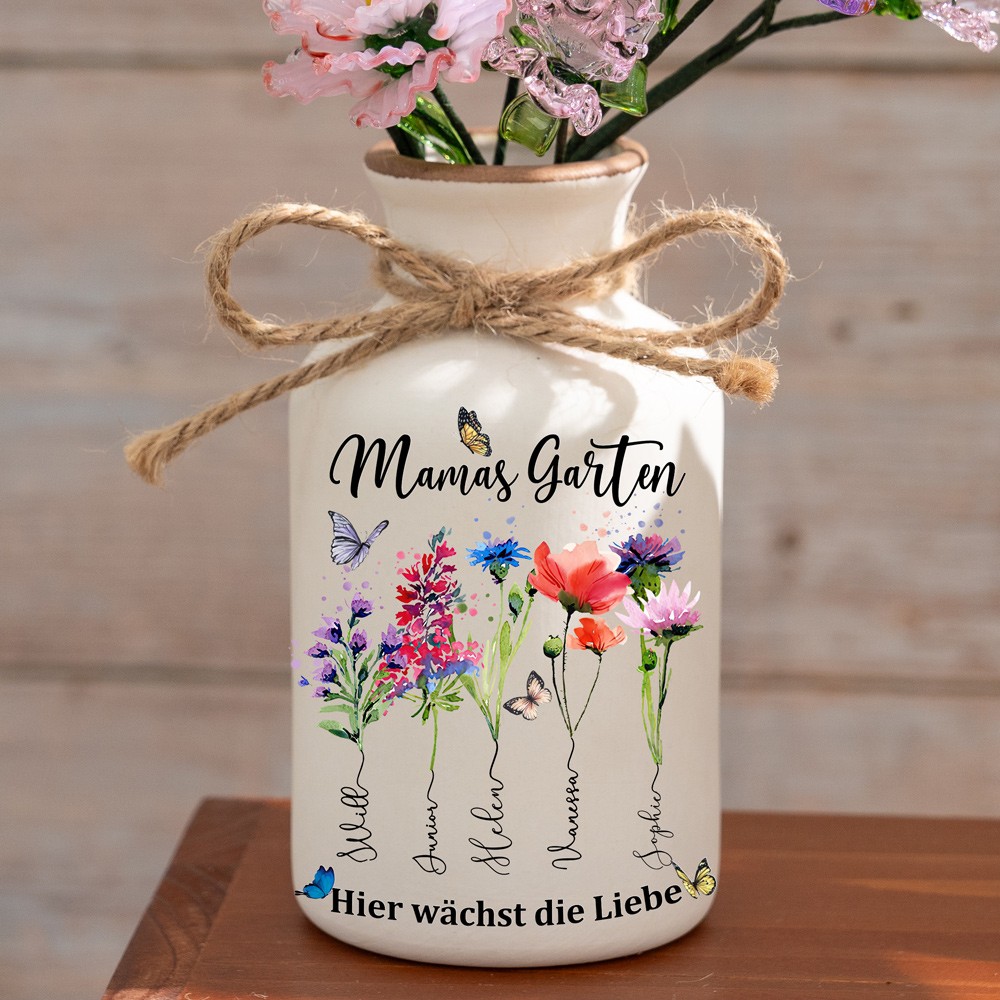 Mamas Garten benutzerdefinierte Geburt Monat Blumenvase mit Kindern Name für Mama Oma Muttertag Geschenk