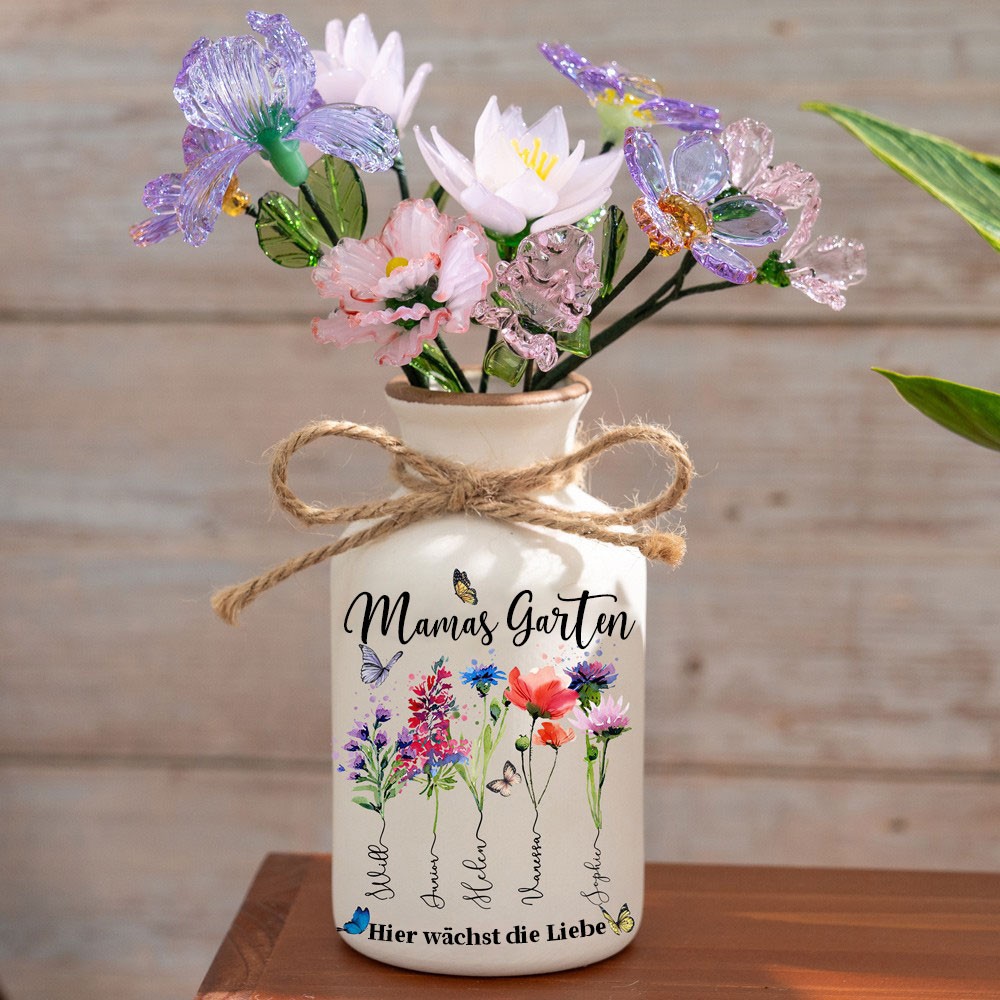 Mamas Garten benutzerdefinierte Geburt Monat Blumenvase mit Kindern Name für Mama Oma Muttertag Geschenk